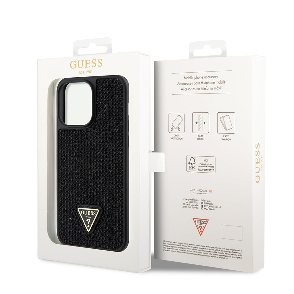 iPhone 14 Pro Max Kılıf Guess Orjinal Lisanslı Taşlı Arka Yüzey Üçgen Logolu Kapak