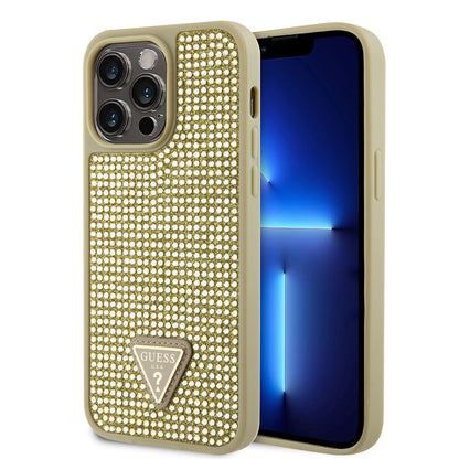 iPhone 14 Pro Max Kılıf Guess Orjinal Lisanslı Taşlı Arka Yüzey Üçgen Logolu Kapak