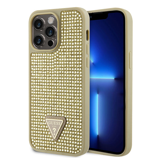 iPhone 14 Pro Max Kılıf Guess Orjinal Lisanslı Taşlı Arka Yüzey Üçgen Logolu Kapak
