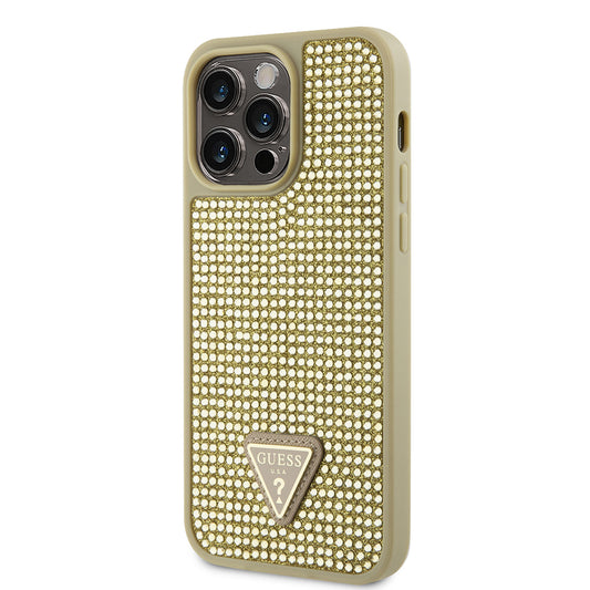 iPhone 14 Pro Max Kılıf Guess Orjinal Lisanslı Taşlı Arka Yüzey Üçgen Logolu Kapak