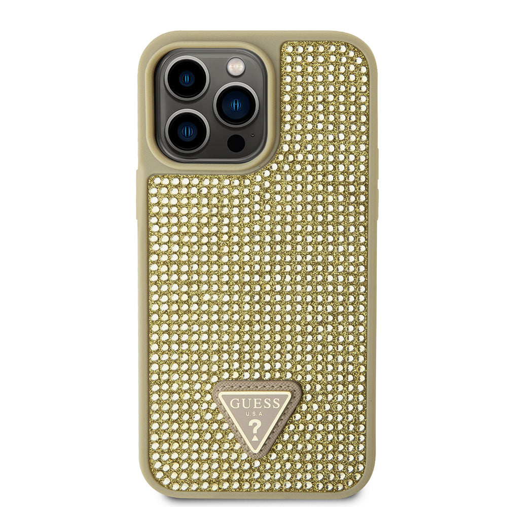 iPhone 14 Pro Max Kılıf Guess Orjinal Lisanslı Taşlı Arka Yüzey Üçgen Logolu Kapak