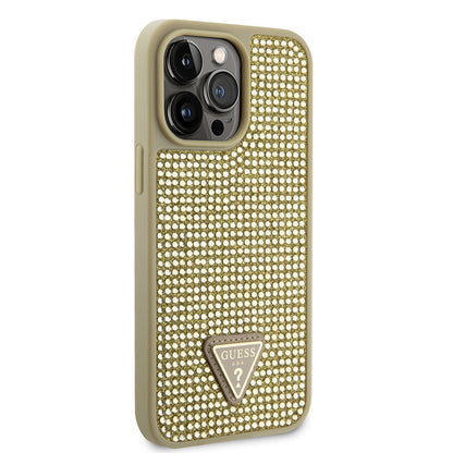 iPhone 14 Pro Max Kılıf Guess Orjinal Lisanslı Taşlı Arka Yüzey Üçgen Logolu Kapak