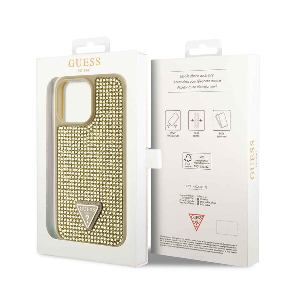 iPhone 14 Pro Max Kılıf Guess Orjinal Lisanslı Taşlı Arka Yüzey Üçgen Logolu Kapak