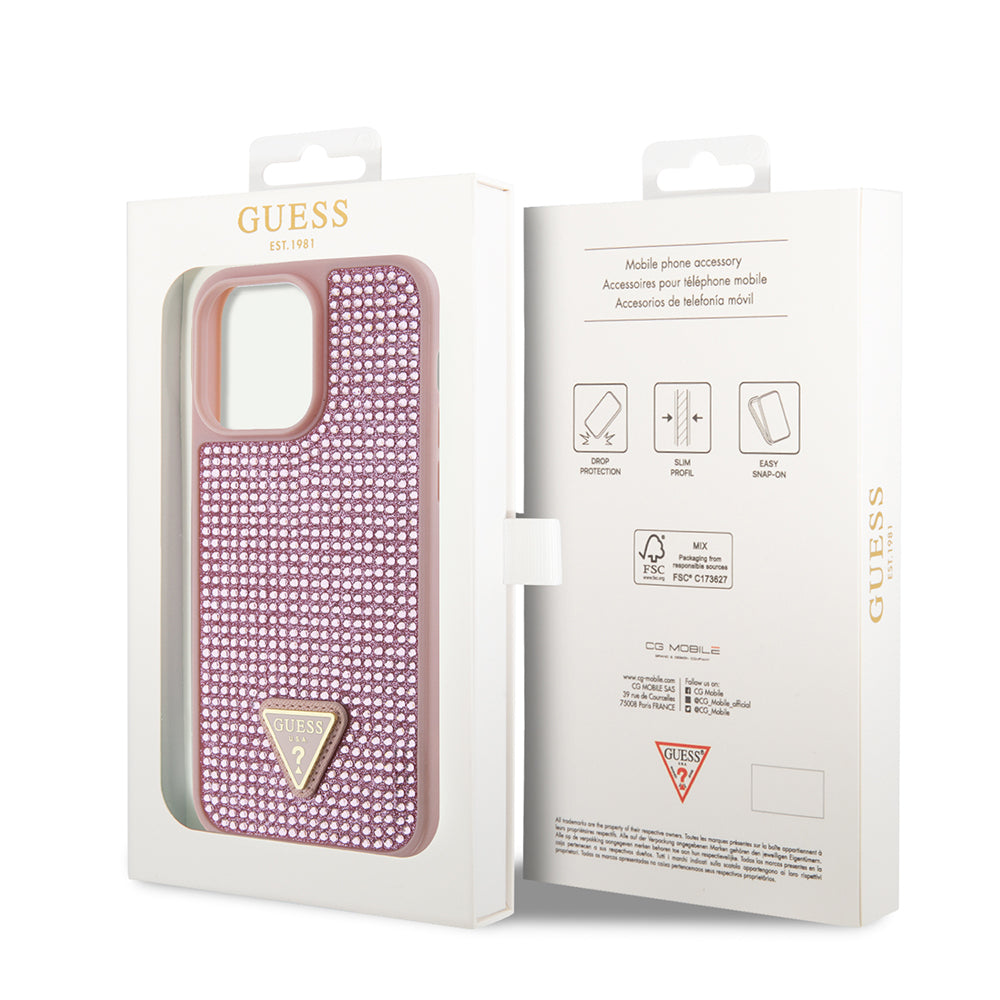 iPhone 14 Pro Max Kılıf Guess Orjinal Lisanslı Taşlı Arka Yüzey Üçgen Logolu Kapak
