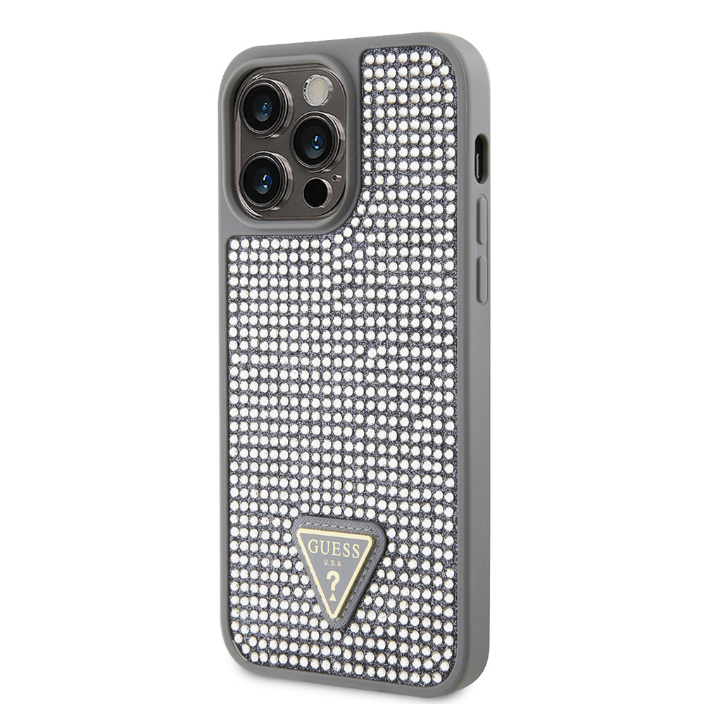 iPhone 14 Pro Max Kılıf Guess Orjinal Lisanslı Taşlı Arka Yüzey Üçgen Logolu Kapak