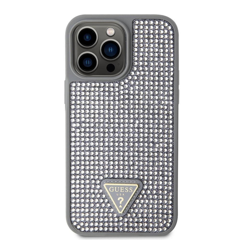 iPhone 14 Pro Max Kılıf Guess Orjinal Lisanslı Taşlı Arka Yüzey Üçgen Logolu Kapak
