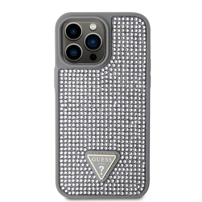iPhone 14 Pro Max Kılıf Guess Orjinal Lisanslı Taşlı Arka Yüzey Üçgen Logolu Kapak