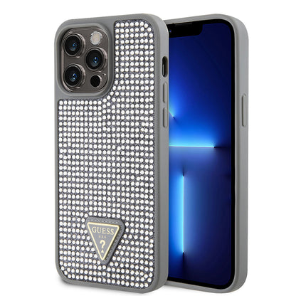 iPhone 14 Pro Max Kılıf Guess Orjinal Lisanslı Taşlı Arka Yüzey Üçgen Logolu Kapak