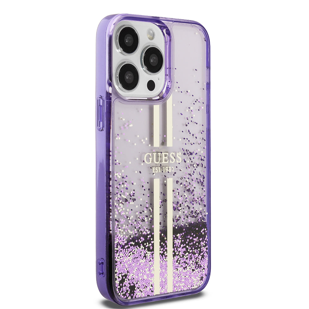 iPhone 14 Pro Max Kılıf Guess Orjinal Lisanslı Transparan Sıvılı Simli Altın Çizgili Kapak