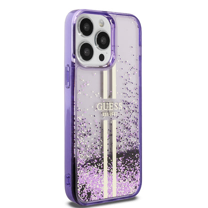 iPhone 14 Pro Max Kılıf Guess Orjinal Lisanslı Transparan Sıvılı Simli Altın Çizgili Kapak