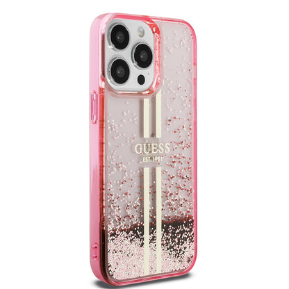 iPhone 14 Pro Max Kılıf Guess Orjinal Lisanslı Transparan Sıvılı Simli Altın Çizgili Kapak