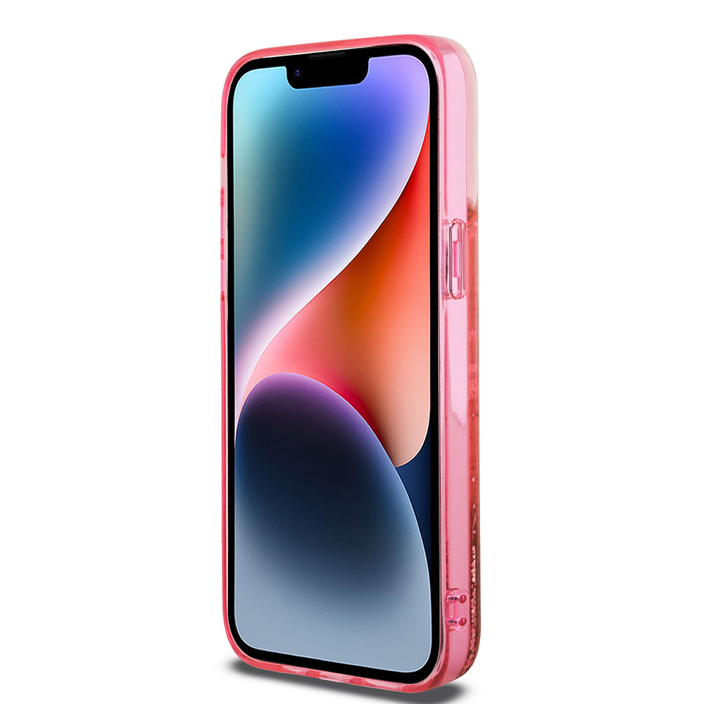 iPhone 14 Pro Max Kılıf Guess Orjinal Lisanslı Transparan Sıvılı Simli Altın Çizgili Kapak