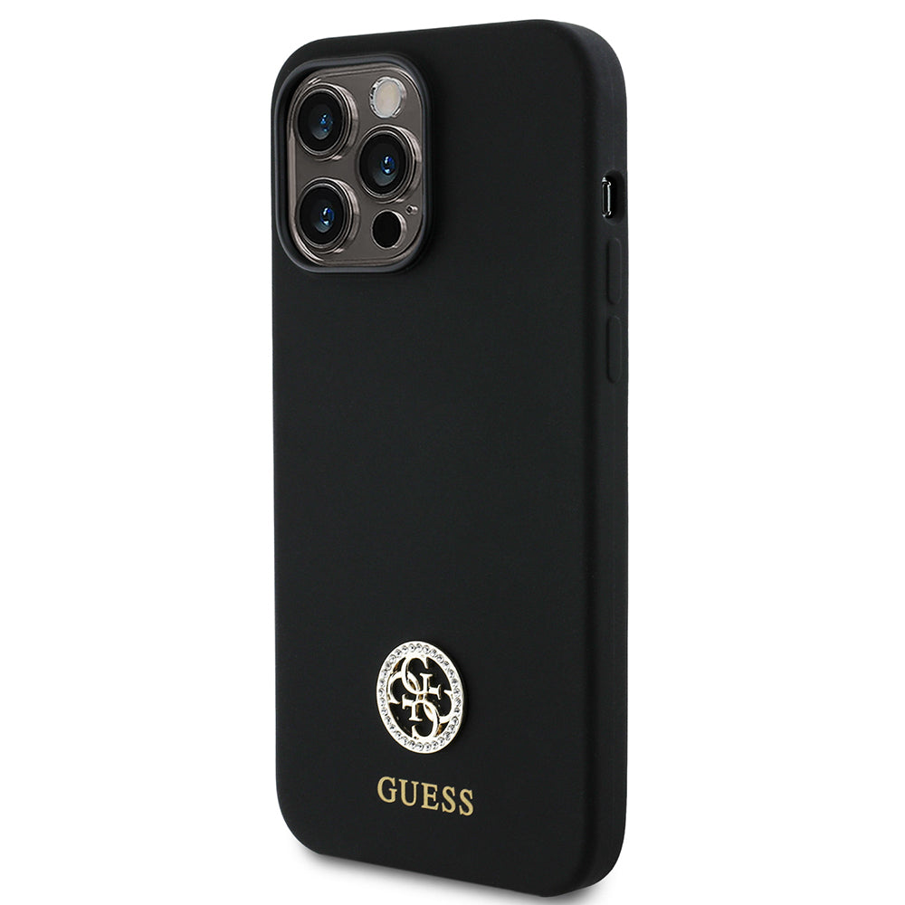 iPhone 14 Pro Max Kılıf Guess Orjinal Lisanslı Yazı ve Taşlı 4G Logolu Silikon Kapak