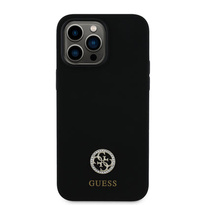 iPhone 14 Pro Max Kılıf Guess Orjinal Lisanslı Yazı ve Taşlı 4G Logolu Silikon Kapak