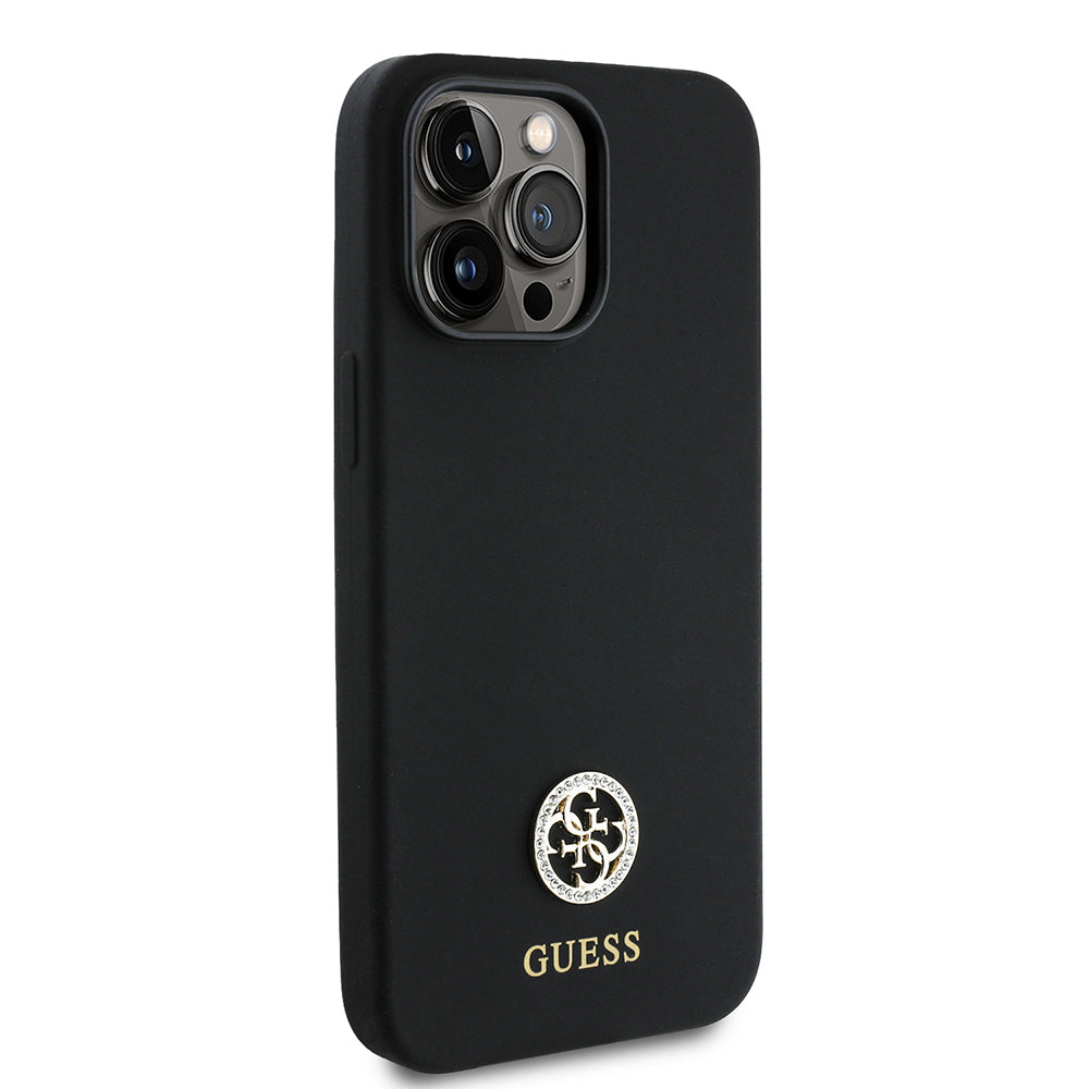 iPhone 14 Pro Max Kılıf Guess Orjinal Lisanslı Yazı ve Taşlı 4G Logolu Silikon Kapak