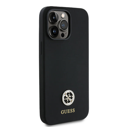 iPhone 14 Pro Max Kılıf Guess Orjinal Lisanslı Yazı ve Taşlı 4G Logolu Silikon Kapak