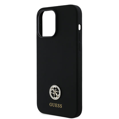 iPhone 14 Pro Max Kılıf Guess Orjinal Lisanslı Yazı ve Taşlı 4G Logolu Silikon Kapak