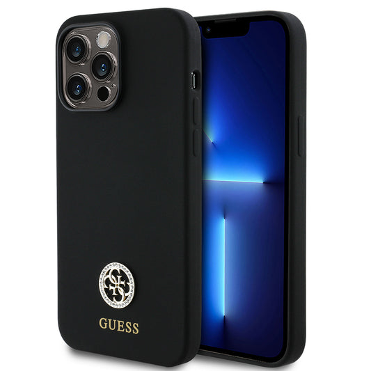 iPhone 14 Pro Max Kılıf Guess Orjinal Lisanslı Yazı ve Taşlı 4G Logolu Silikon Kapak