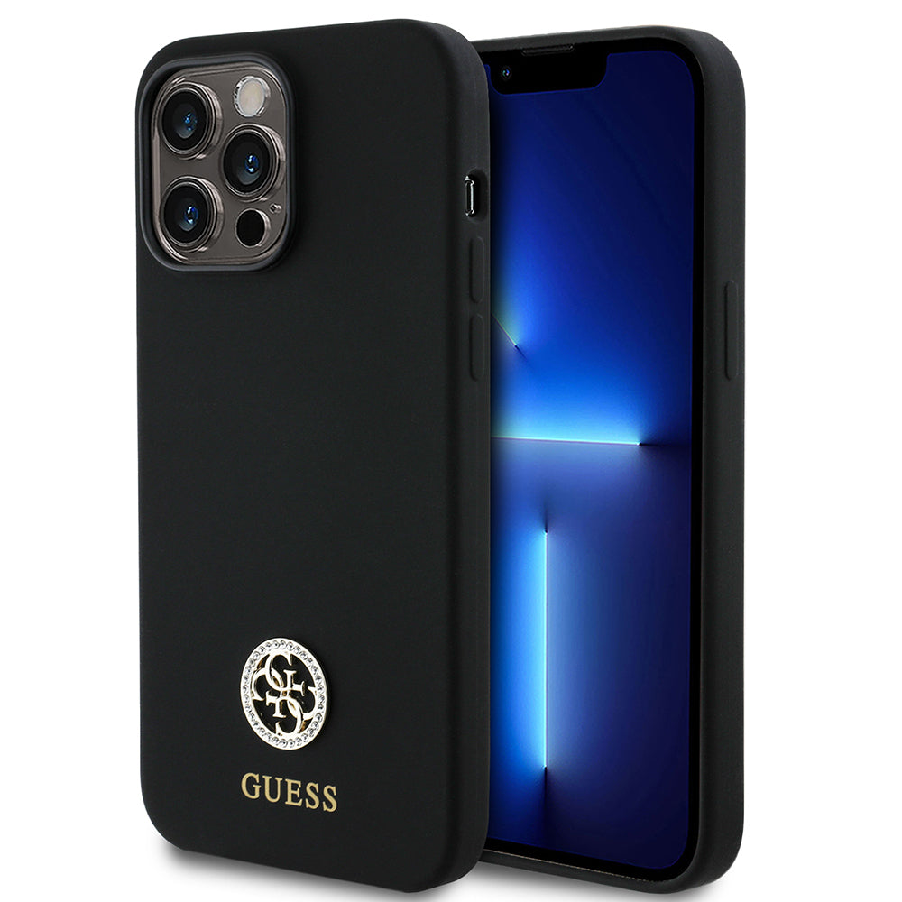 iPhone 14 Pro Max Kılıf Guess Orjinal Lisanslı Yazı ve Taşlı 4G Logolu Silikon Kapak