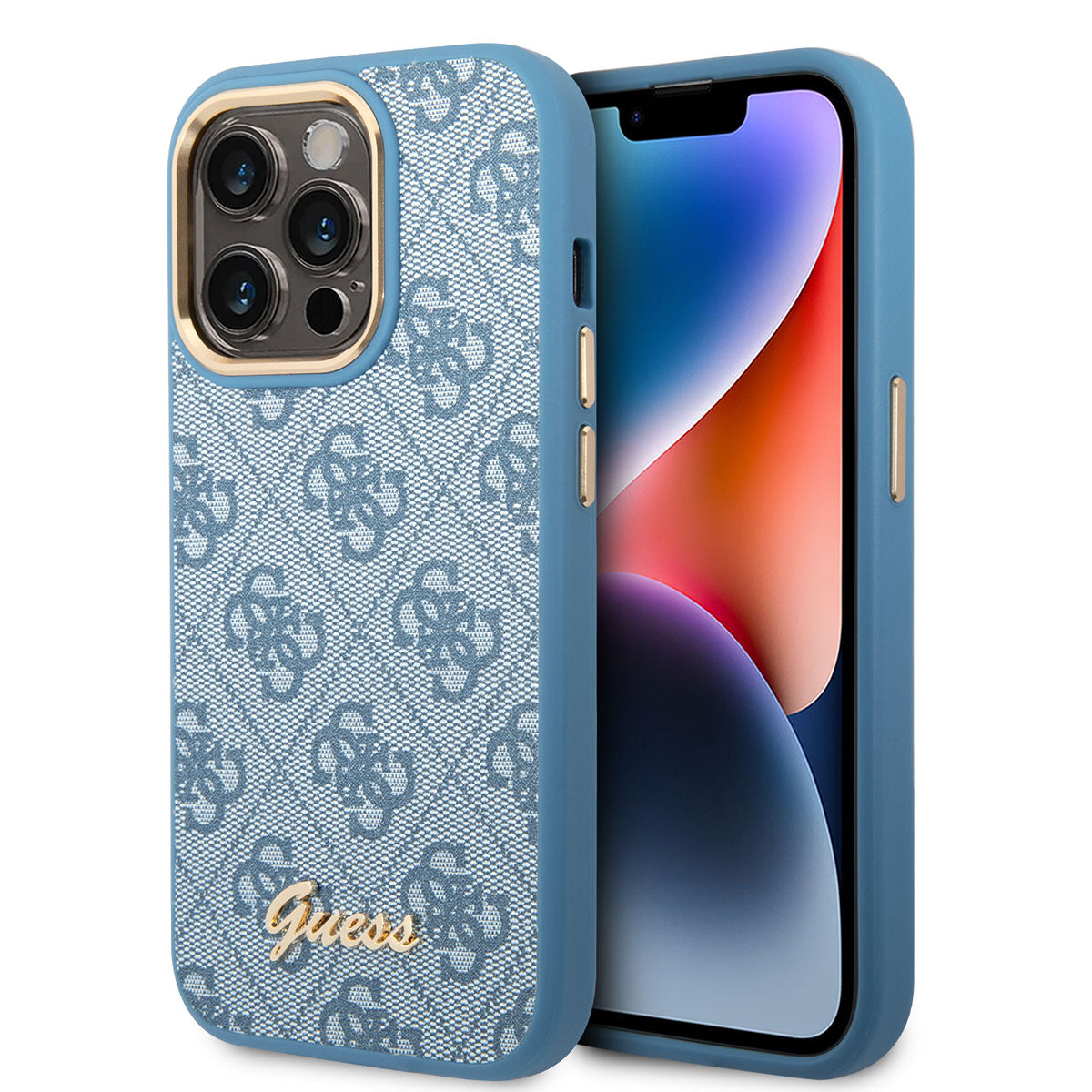 iPhone 14 Pro Max Kılıf GUESS PU Deri Metal Logo Dizaynlı Kapak