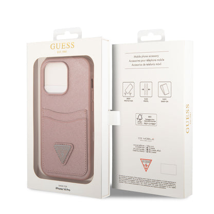 iPhone 14 Pro Max Kılıf GUESS PU Safran Deri Kartlıklı Dizayn Kapak