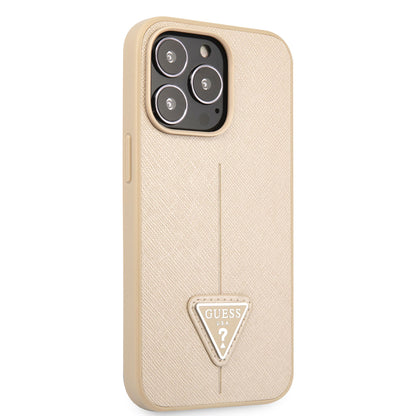iPhone 14 Pro Max Kılıf GUESS PU Safran Deri Üçgen Logo Dizayn Kapak