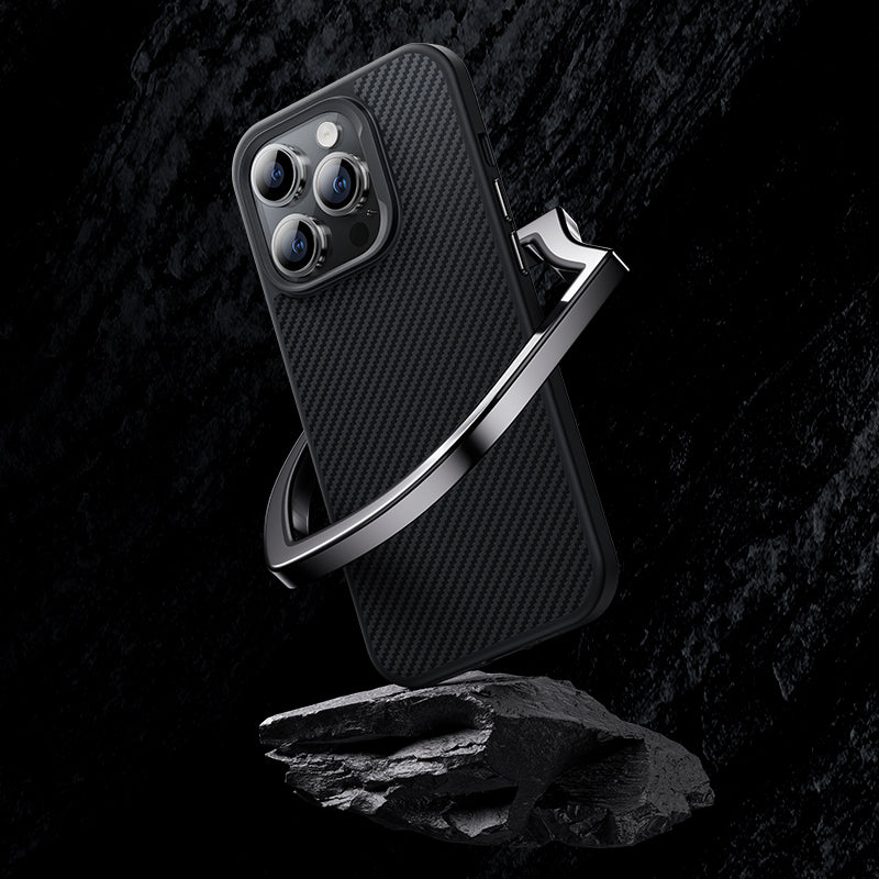 iPhone 14 Pro Max Kılıf Karbon Fiber M-safe Şarj Özellikli Benks 600D Hybrid Kevlar Kapak