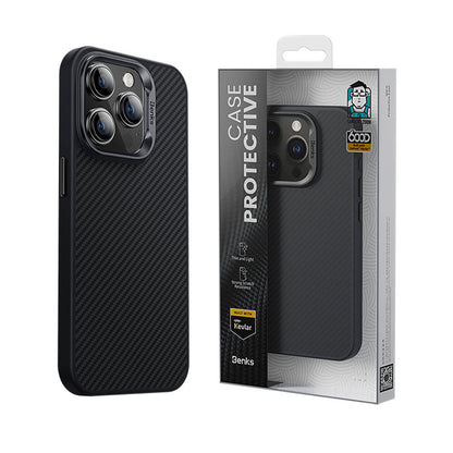 iPhone 14 Pro Max Kılıf Karbon Fiber M-safe Şarj Özellikli Benks Hybrid ArmorPro 600D Kevlar Kapak