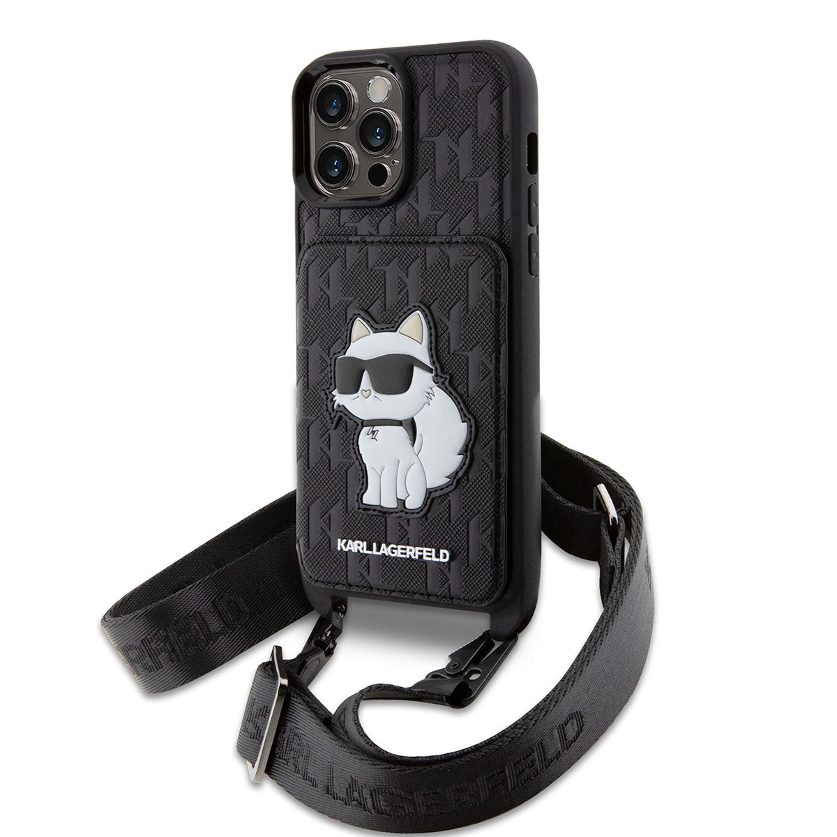 iPhone 14 Pro Max Kılıf Karl Lagerfeld Boyun Askılı Kartlıklı Choupette Dizayn Kapak