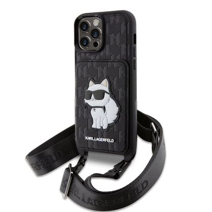 iPhone 14 Pro Max Kılıf Karl Lagerfeld Boyun Askılı Kartlıklı Choupette Dizayn Kapak