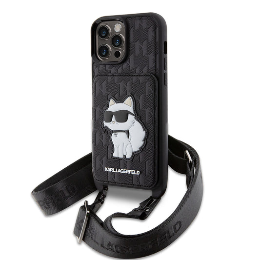 iPhone 14 Pro Max Kılıf Karl Lagerfeld Boyun Askılı Kartlıklı Choupette Dizayn Kapak