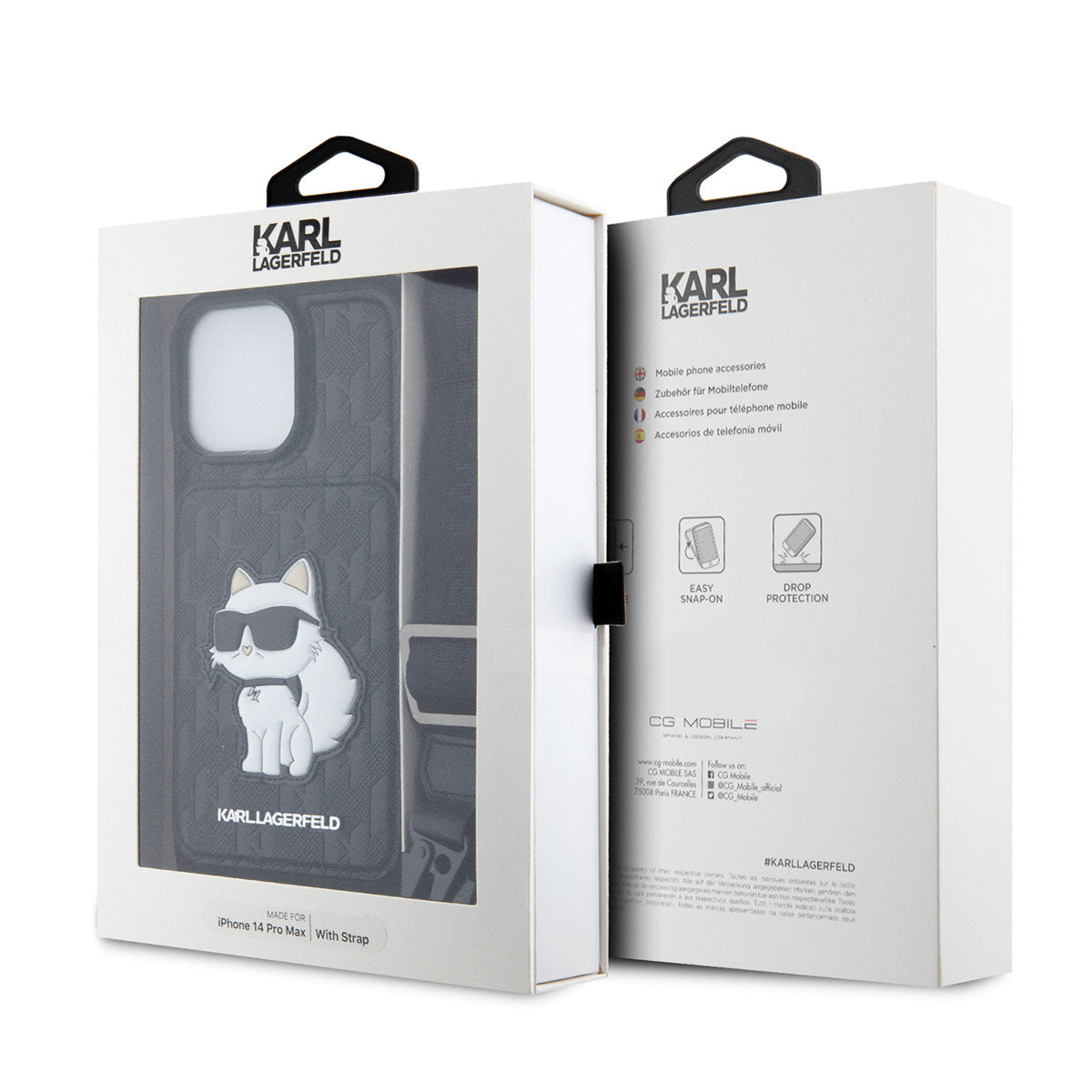 iPhone 14 Pro Max Kılıf Karl Lagerfeld Boyun Askılı Kartlıklı Choupette Dizayn Kapak