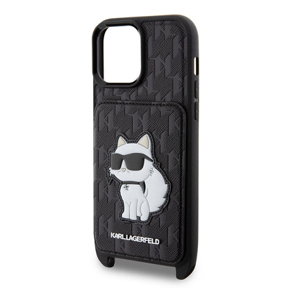 iPhone 14 Pro Max Kılıf Karl Lagerfeld Boyun Askılı Kartlıklı Choupette Dizayn Kapak