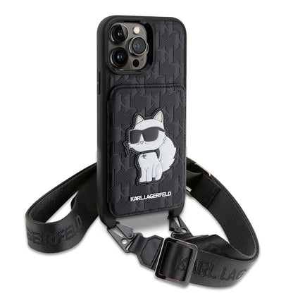 iPhone 14 Pro Max Kılıf Karl Lagerfeld Boyun Askılı Kartlıklı Choupette Dizayn Kapak