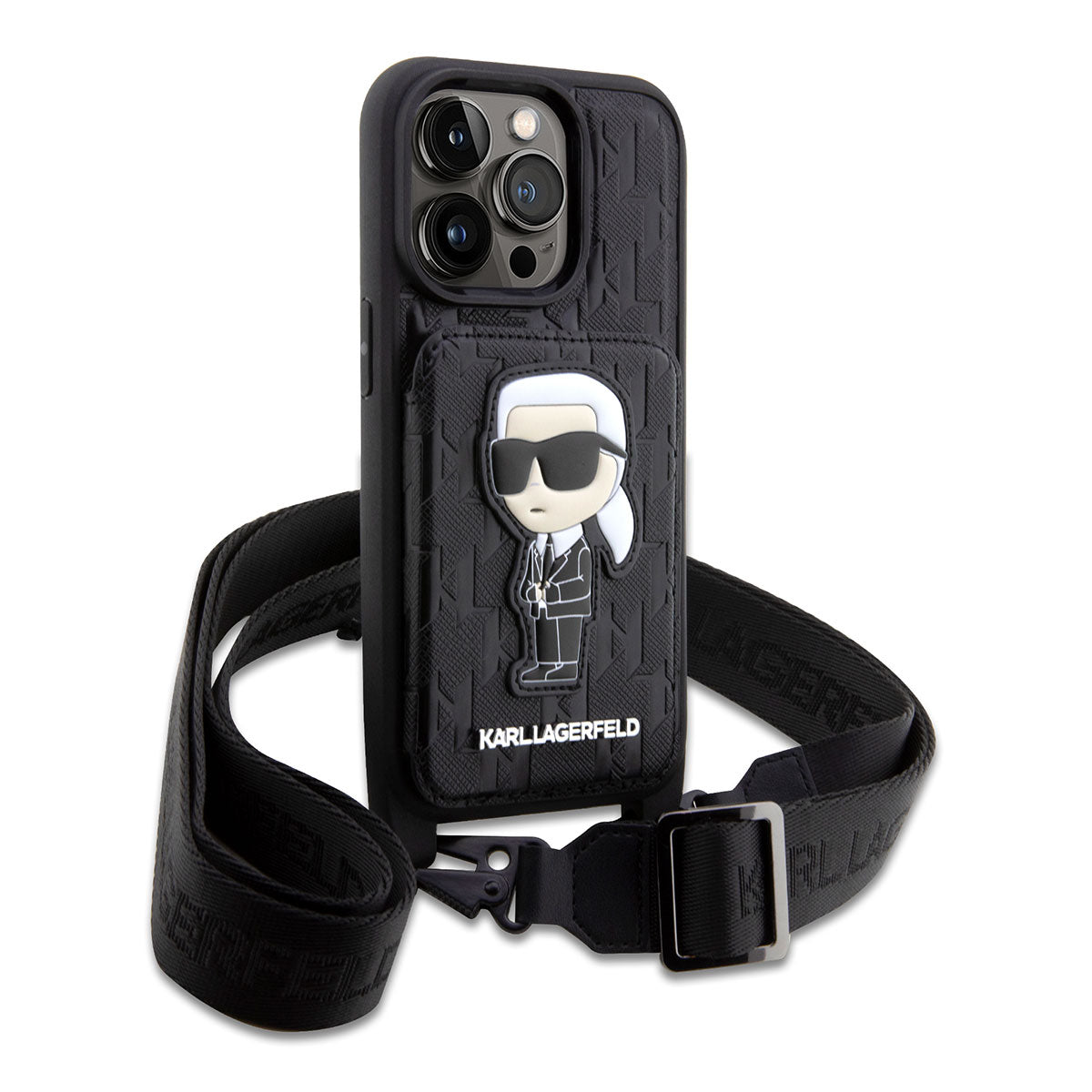 iPhone 14 Pro Max Kılıf Karl Lagerfeld Boyun Askılı Kartlıklı Karl Dizayn Kapak