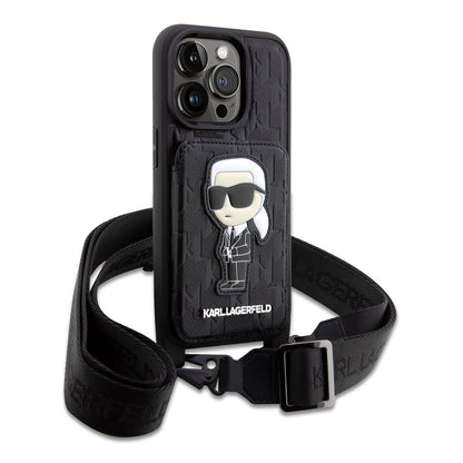 iPhone 14 Pro Max Kılıf Karl Lagerfeld Boyun Askılı Kartlıklı Karl Dizayn Kapak