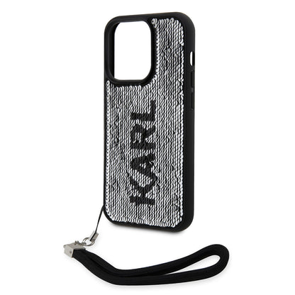 iPhone 14 Pro Max Kılıf Karl Lagerfeld El Askısı İpli Hareketli Pullu Dizayn Kapak