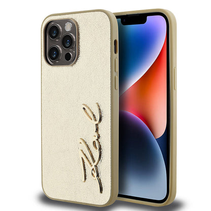 iPhone 14 Pro Max Kılıf Karl Lagerfeld Orjinal Lisanslı 3D KL Yazılı Tüylü Arka Yüzey Saffiano Rhinestones Kapak