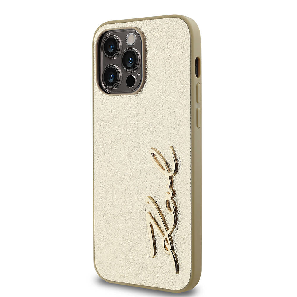 iPhone 14 Pro Max Kılıf Karl Lagerfeld Orjinal Lisanslı 3D KL Yazılı Tüylü Arka Yüzey Saffiano Rhinestones Kapak
