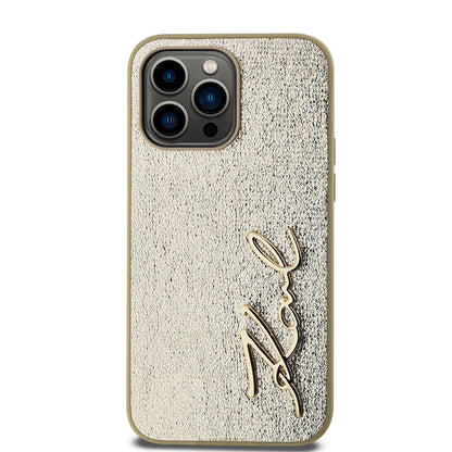 iPhone 14 Pro Max Kılıf Karl Lagerfeld Orjinal Lisanslı 3D KL Yazılı Tüylü Arka Yüzey Saffiano Rhinestones Kapak