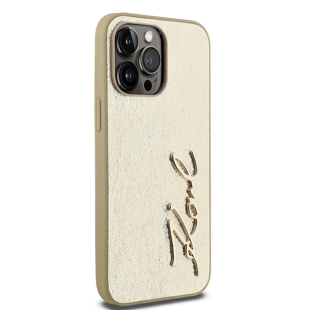 iPhone 14 Pro Max Kılıf Karl Lagerfeld Orjinal Lisanslı 3D KL Yazılı Tüylü Arka Yüzey Saffiano Rhinestones Kapak