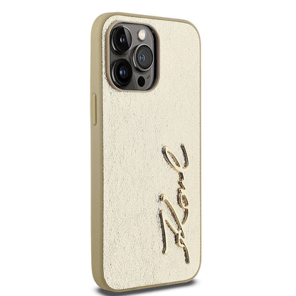 iPhone 14 Pro Max Kılıf Karl Lagerfeld Orjinal Lisanslı 3D KL Yazılı Tüylü Arka Yüzey Saffiano Rhinestones Kapak