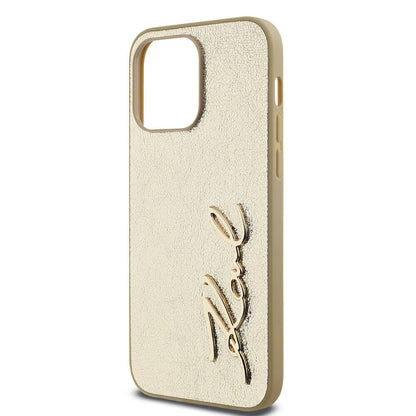 iPhone 14 Pro Max Kılıf Karl Lagerfeld Orjinal Lisanslı 3D KL Yazılı Tüylü Arka Yüzey Saffiano Rhinestones Kapak