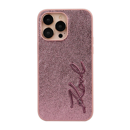 iPhone 14 Pro Max Kılıf Karl Lagerfeld Orjinal Lisanslı 3D KL Yazılı Tüylü Arka Yüzey Saffiano Rhinestones Kapak