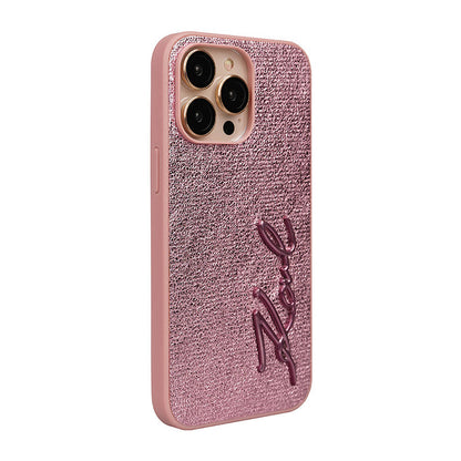 iPhone 14 Pro Max Kılıf Karl Lagerfeld Orjinal Lisanslı 3D KL Yazılı Tüylü Arka Yüzey Saffiano Rhinestones Kapak
