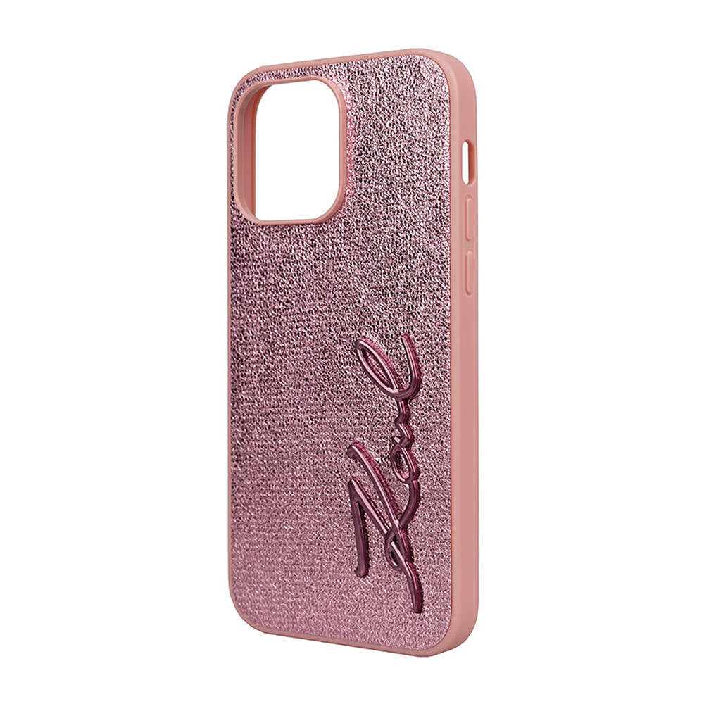 iPhone 14 Pro Max Kılıf Karl Lagerfeld Orjinal Lisanslı 3D KL Yazılı Tüylü Arka Yüzey Saffiano Rhinestones Kapak