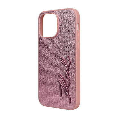 iPhone 14 Pro Max Kılıf Karl Lagerfeld Orjinal Lisanslı 3D KL Yazılı Tüylü Arka Yüzey Saffiano Rhinestones Kapak