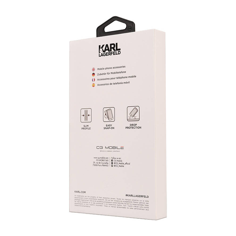iPhone 14 Pro Max Kılıf Karl Lagerfeld Orjinal Lisanslı 3D KL Yazılı Tüylü Arka Yüzey Saffiano Rhinestones Kapak