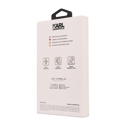 iPhone 14 Pro Max Kılıf Karl Lagerfeld Orjinal Lisanslı 3D KL Yazılı Tüylü Arka Yüzey Saffiano Rhinestones Kapak