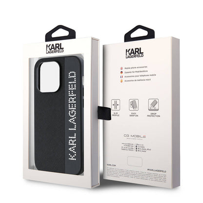 iPhone 14 Pro Max Kılıf Karl Lagerfeld Orjinal Lisanslı Anahtarlıklı Taşlı KL Yazılı Saffiano Rhinestones Kapak